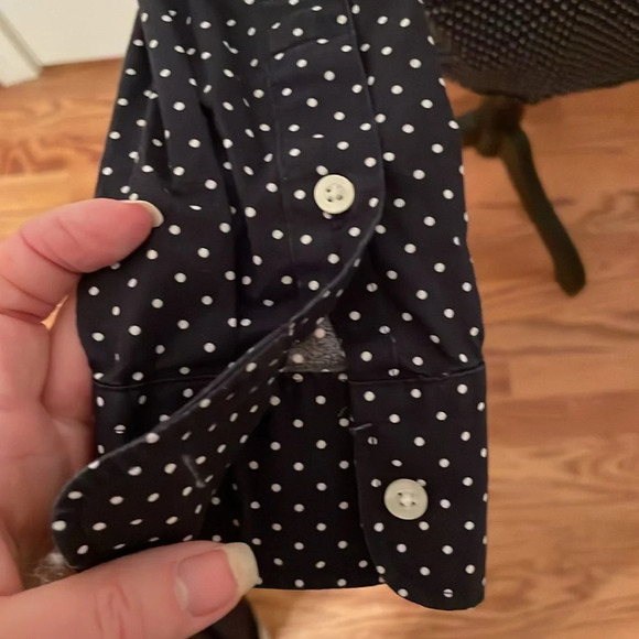 Lauren Ralph Lauren 100% Cotton Button-up Collared Navy White Dot Blouse Shirt - Picture 4 of 6
